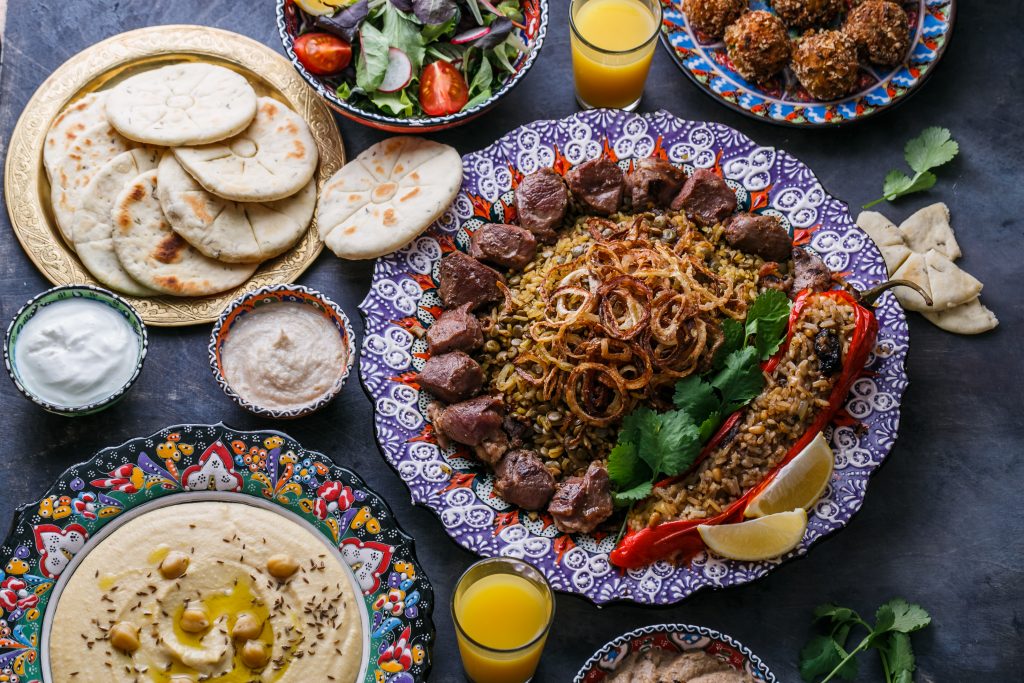 Middle eastern or arabic party food top view