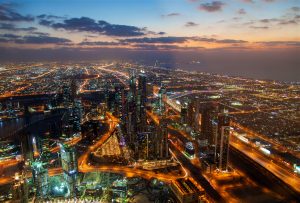 Dubai cityscape skyscrapers panorama night