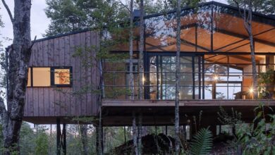 Photo of Hebra Arquitectos lifts Quilanto House above forested site in Chile