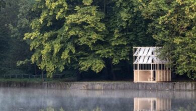 Photo of Grau Architects creates minimalist Tea House Pavilion from spruce wood