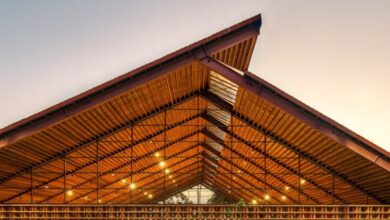 Photo of Colectivo C733 tops brick music school with soaring timber roof in Mexico