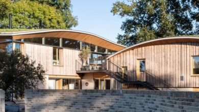 Photo of Undulating green roof tops Creek Cabin in rural Suffolk