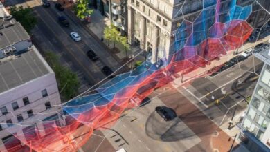 Photo of Janet Echelman suspends permanent fibre sculpture above Columbus