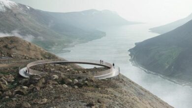 Photo of Cantilevered Ring of Bjólfur viewpoint to overlook Icelandic fjord