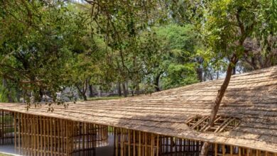 Photo of Bamboo pavilion by AtArchitecture references traditional Indian handlooms