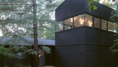 Photo of Hamptons artist studio by Worrell Yeung is tucked among the trees